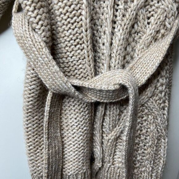 Loft Acrylic Wool Alpaca Chunky Knit Cardigan Sweater Faux Fur Collar Tan/Cream - Picture 4 of 12